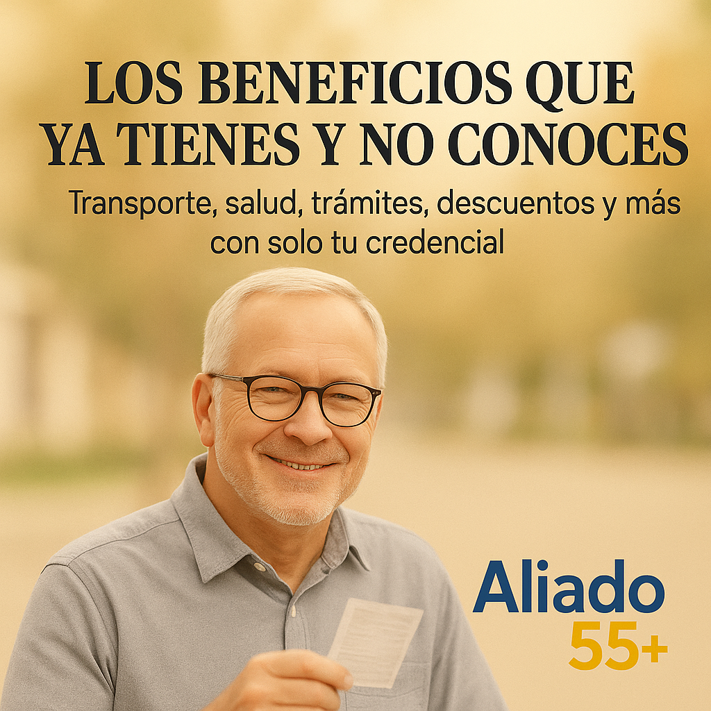 Persona pensionada usando laptop con información de Aliado 55 Plus sobre beneficios para adultos mayores